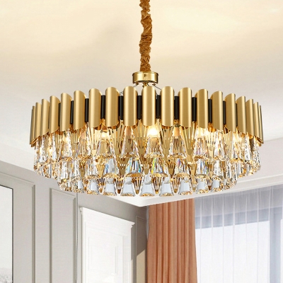 Gold Finish Circle Hanging Chandelier Traditional Triangle Crystal 8 Heads Living Room Pendant