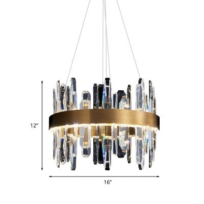 Gold Halo Chandelier Lighting Contemporary Clear Crystal Living Room LED Hanging Pendant