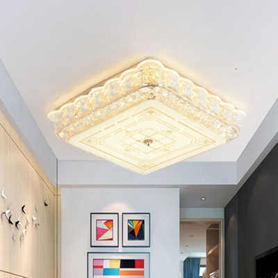 Gold Integrated LED Ceiling Fixture Simple Crystal Scalloped Round/Square Flush Mount Light for Bedroom