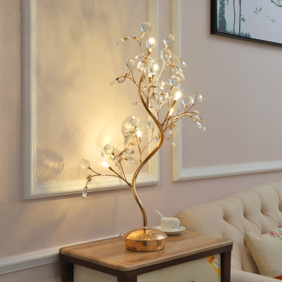 Gold Twisted Tree Table Lamp Modern Novelty Crystal 6-Light Living Room Nightstand Light