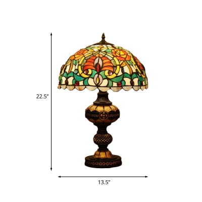 Hemispherical Table Lamp Tiffany Stained Glass Single Orange/Beige Night Stand Light for Dining Room