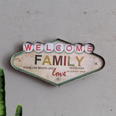 Iron WELCOME Letter Signage Wall Light Retro White LED Decorative Night Light for Shop