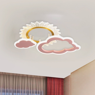 Kids LED Flush Mounted Light Pink Sunrise/Rainbow Ceiling Fixture with Acrylic Shade for Nursery