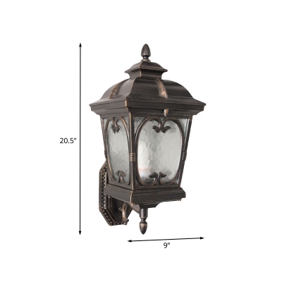 Lantern Clear Texture Glass Wall Lamp Vintage 1-Light Outdoor Wall Mounted Lighting in Bronze