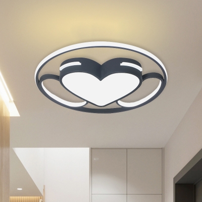 LED Bedroom Flushmount Lighting Nordic White Ceiling Flush with Heart Acrylic Shade in Warm/White Light