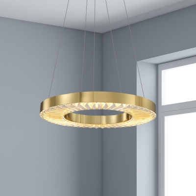 LED Circular Hanging Chandelier Modern Gold Clear K9 Crystal Suspension Pendant Light