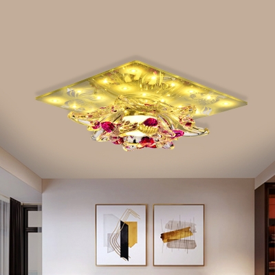 Minimalism Floral Flush Light Fixture Clear Crystal LED Ceiling Flush Mount in Warm/White Light