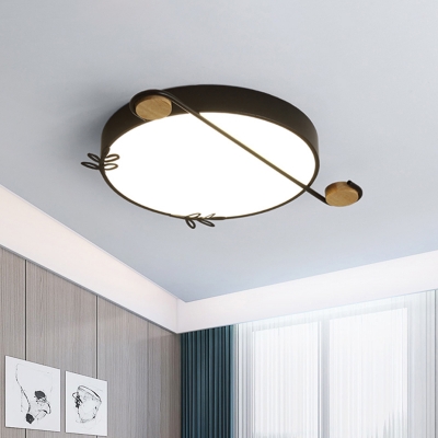Minimalist Ring Ceiling Mounted Light LED Flush Mount Lighting with Wood Decor in Black/Grey/White