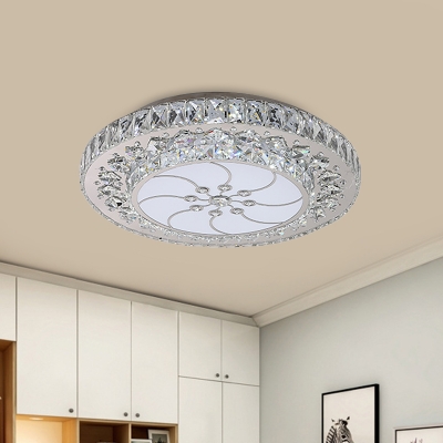 Minimalist Ring Flush Light Fixture LED Crystal Close to Ceiling Lamp in Nickel for Bedroom