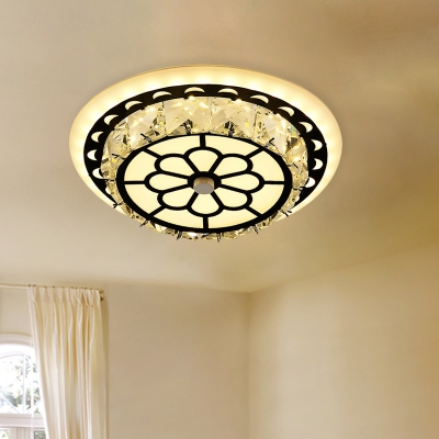 Minimalist Round/Square Ceiling Lamp LED Crystal Flush Mount Spotlight in Black with Flower Pattern