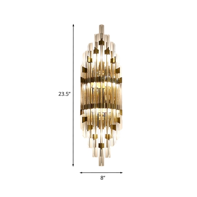 Modern Flute Flush Mount Wall Sconce 3 Lights Strip Crystal Wall Mounted Lighting in Gold