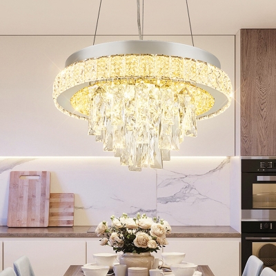 Modernist Circle Ceiling Fixture LED Faceted Crystal Semi Flush Light in Gold for Dining Room