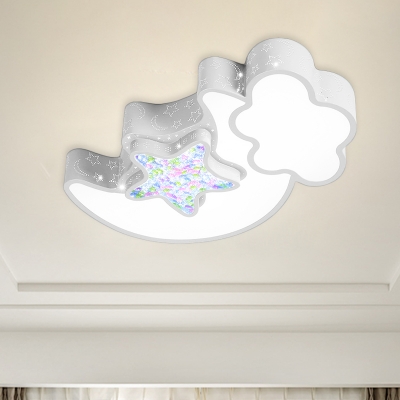 Night Sky Flush Mount Ceiling Fixture Kids Iron White/Pink/Blue LED Flushmount Lighting for Bedroom