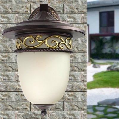 Oval Courtyard Wall Lamp Fixture Rural Opal Glass 1 Light Black Wall Sconce Light