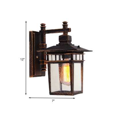 Pavilion Outdoor Wall Mount Lamp Rustic Clear Glass 1 Bulb Bronze Finish Wall Sconce Light