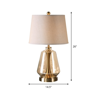 Postmodern Jar Amber Glass Night Light 1-Light Table Lamp with Tapered Drum Fabric Shade