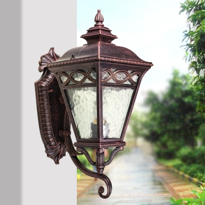 Pyramid Water Glass Wall Lighting Countryside 1-Head Courtyard Wall Sconce in Bronze
