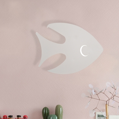 Rabbit/Fish Wall Mount Light Cartoon Acrylic Kids Bedside LED Flush Wall Sconce in Pink/White