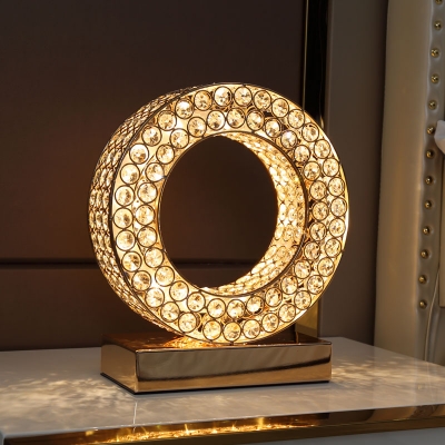 Ring Bedroom Nightstand Light Luxury Faceted Crystal LED Gold Night Table Lighting