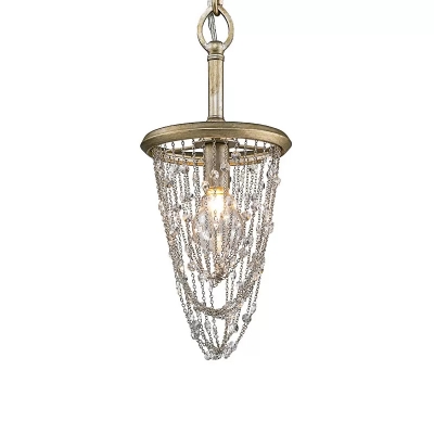 Single Cone Shape Tassel Chain Pendant Rural Antiqued Gold Iron Hanging Light Fixture