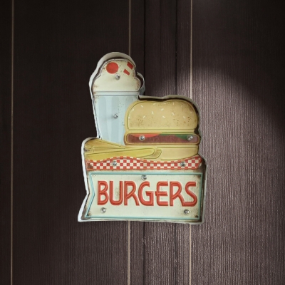 Soda Drink/Ice Cream-Burger Signs Sconce Country Iron Cafe Shop Mini Wall Night Light in Blue-Yellow/White