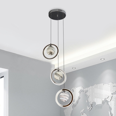 Star Glass Ball Multi-Pendant Nordic 3-Light Chrome Finish LED Suspension Lamp with Loop