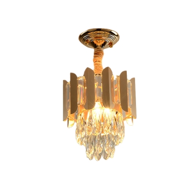 Tiered Corridor Semi Mount Lighting Traditional Beveled Crystal 3-Bulb Black/Gold/Smoke Gray Flush Lamp