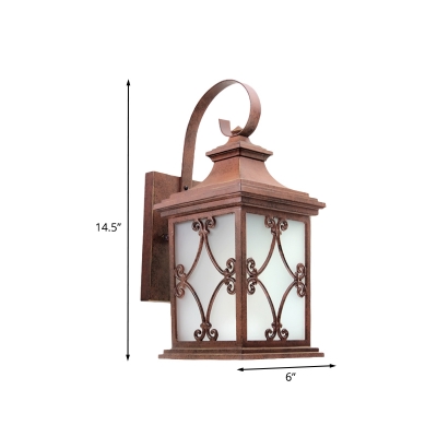 White Glass Coffee Sconce Lantern Shade 1-Light Traditional Wall Light Fixture with Swooping Arm