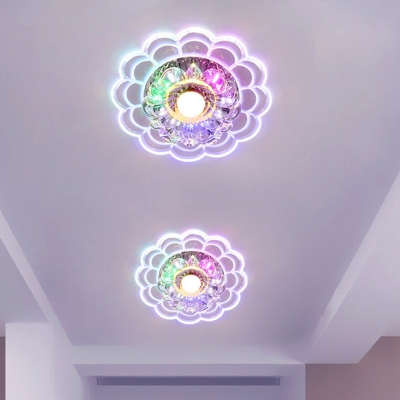 White LED Flush Mount Lamp Modernist Beveled K9 Crystal Floral Ceiling Light in Warm/Multi Color Light