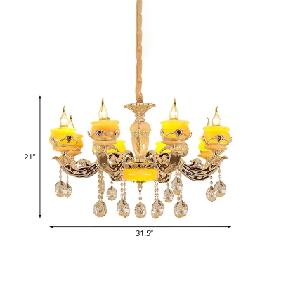 Yellow Glass Pot Chandelier Pendant Traditional 6/8 Lights Dining Hall Ceiling Hanging Light in Gold