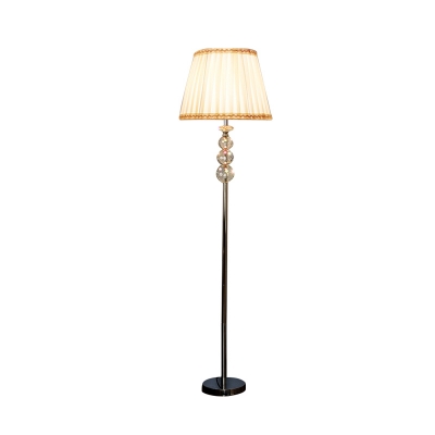 Yellow Pleated Shade Floor Lamp Modern Fabric 1 Head Living Room Standing Light with Crystal Ball