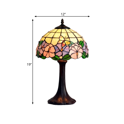 1 Light Flower and Butterfly Pattern Table Light Mediterranean Coffee Cut Glass Desk Lamp with Dome Shade