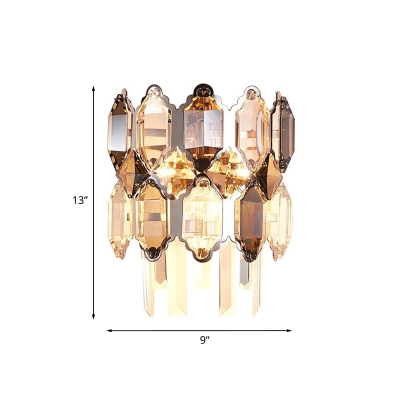 2-Light Tiered Quatrefoil Wall Lamp Modernist Clear Crystal Wall Mount Lighting Fixture