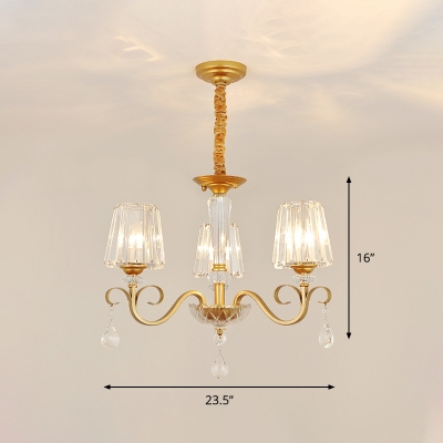 3/6-Bulb Pendant Light Kit Traditional Dining Hall Chandelier with Cone Prismatic Crystal Shade in Gold