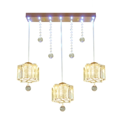 3 Lights Hanging Lamp Modern Flower Shaped Crystal Multi Light Pendant with Strand and Orb Finial in Gold