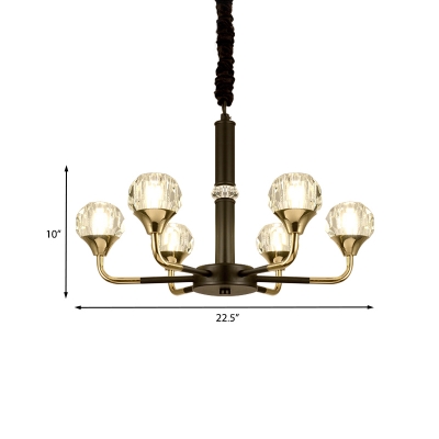 6/8-Light Chandelier Lighting Modern Buds Faceted Cut Crystal Suspension Light in Black and Gold