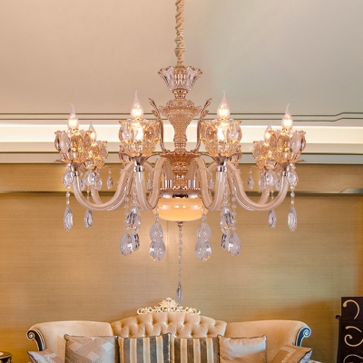 6/8-Light Crystal Chandelier Traditional Gold Candelabra Living Room Ceiling Hanging Light
