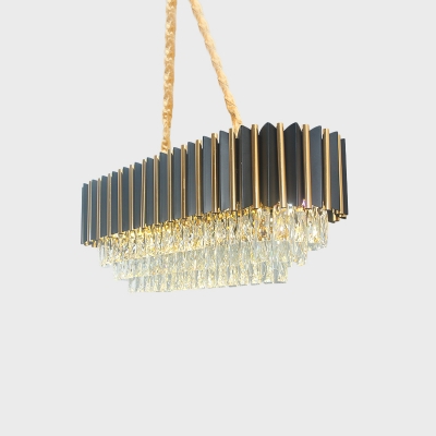 8-Light Elliptical Island Pendant Postmodern Black and Gold Crystal Hanging Ceiling Light