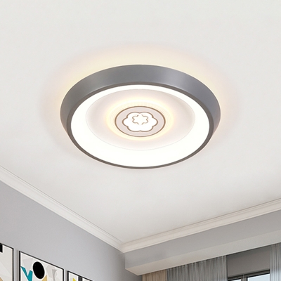 Acrylic Circle Flush Light Fixture Nordic LED White Ceiling Lamp with Flower/Moon/Cat Pattern for Bedroom