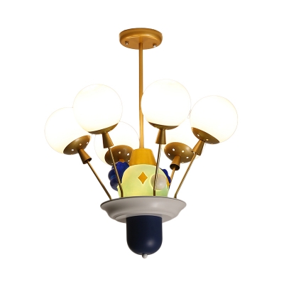 Balloon Shape Acrylic Chandelier Light Cartoon 6-Light White/Blue-Pink-Yellow Hanging Lamp Kit for Kids Room