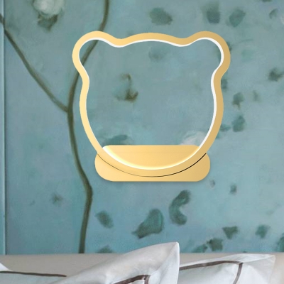 Bear/Crown Frame Flush Wall Sconce Cartoon Acrylic Bedside LED Wall Light with Shelf in Black/Gold