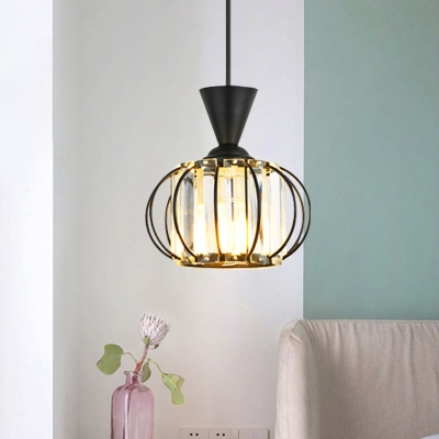 Black/Gold Lantern Mini Pendulum Light Simple Crystal 1 Bulb Bedside Drop Pendant with Cone Top