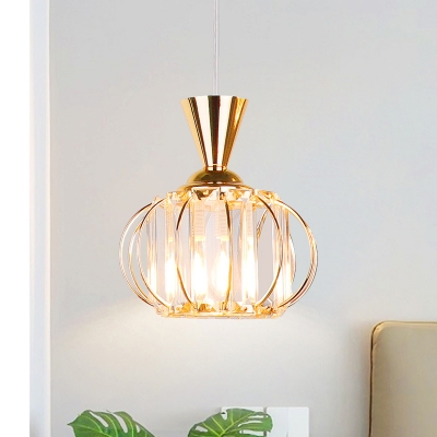 Black/Gold Lantern Mini Pendulum Light Simple Crystal 1 Bulb Bedside Drop Pendant with Cone Top