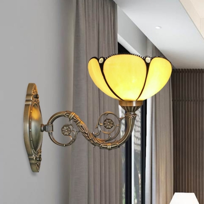 Blooming Wall Mounted Lamp Single Beige Glass Traditional Sconce Lighting with Carved Arm