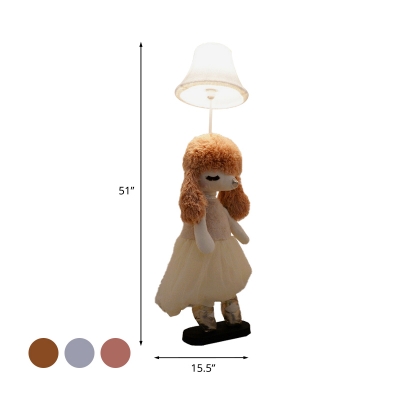 Cartoon 1 Bulb Standing Light Grey/Pink/Brown Bell Floor Lamp with Fabric Shade and Animal Base for Kids Bedroom