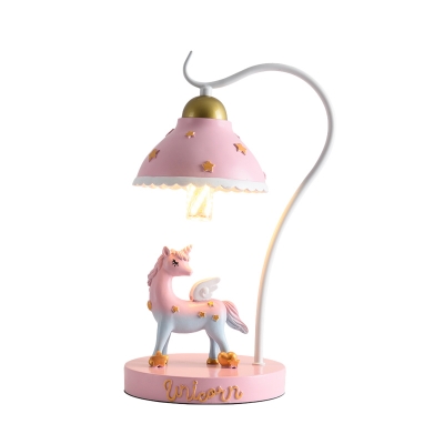 Cartoon Bowl Shade Resin Night Light 1 Head Table Lighting with Flying Horse Decor in Pink/Blue