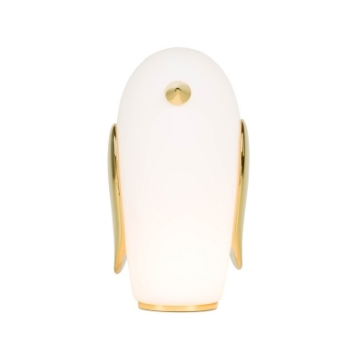 Cartoon Penguin/Owl/Rabbit Table Lamp Frosted White Glass Living Room LED Nightstand Lighting in Gold