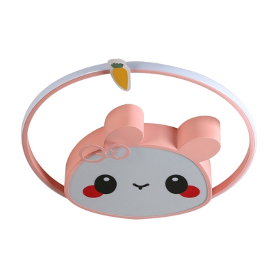 Cartoon Rabbit Kindergarten Flush Mount Acrylic Kids LED Ceiling Light Fixture in Pink/White for Bedroom