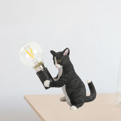 Ceramics Cat Shaped Night Table Light Cartoon 1 Bulb Black/Yellow/Blue Finish Night Lamp for Bedside