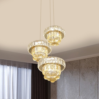 Champagne Crystal Circle Cluster Pendant Minimalism 3 Lights Dining Room Ceiling Lamp